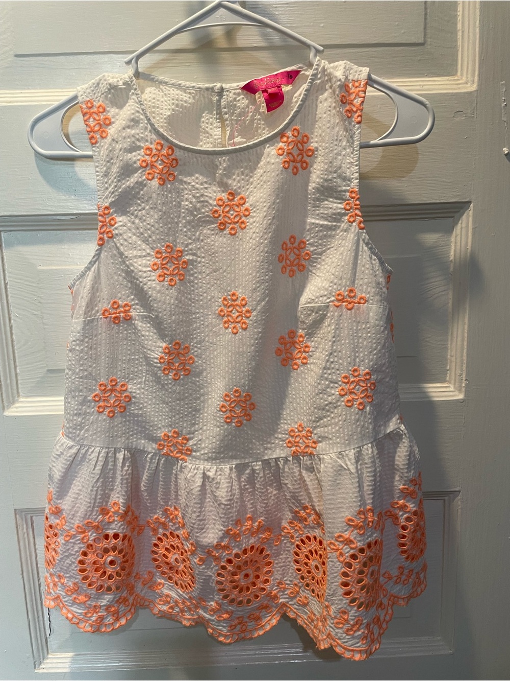 Lilly Pulitzer Lilliana Top with Cantelope Colored Embroidery, XXS